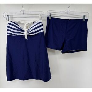 Avidlove Womens Navy Blue Striped Halter Tankini Swimsuit Swim Dress Shorts Set